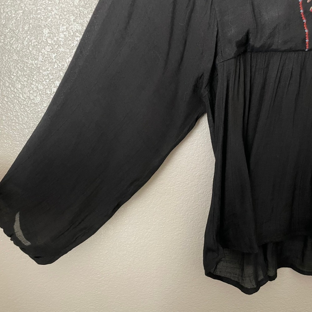 Umgee Top Womens 1XL Black Floral Embroidered Babydoll Blouse Boho Cottagecore - Picture 7 of 12